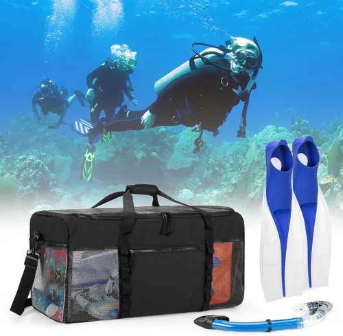 Vista 6 de Fasrom Bolsa de lona XL de malla para equipo de buceo, bolsa deportiva de gran tamaño para esnórquel, natación, artículos de playa y gimnasio