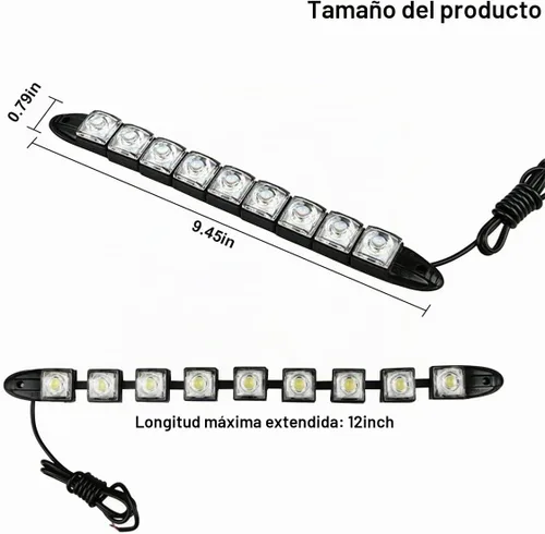 Vista 2 de 2 piezas de tiras de luces de 9 LED para circulación diurna DRL Kit, lámpara antiniebla de punto brillante flexible, luz de alto poder de despeje