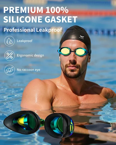Vista 5 de Gafas de Natación para Mujeres y Hombres, Kit para Adultos, Antiempañamiento UV sin Fuga - Gafas de Natación HD Mejoradas para Carreras para Hombres