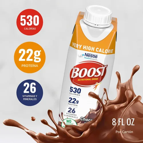 Vista 4 de BOOST Bebida nutricional muy alta en calorías, ayuda al aumento de peso y mantenimiento, 530 calorías, 26 vitaminas y minerales, 0.78 oz