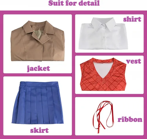 Vista 2 de Monika Sayori Yuri - Disfraz de uniforme para cosplay, conjunto completo de vestido de Halloween para niñas