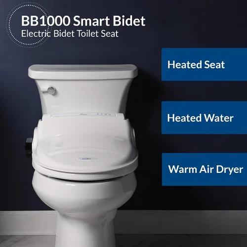 Vista 3 de Bio Bidet BB1000 Asiento de bidé de agua caliente, secador de aire, asiento calefactable con tapa de cierre lento, control remoto, redondo