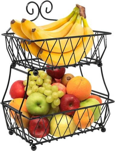 Vista 6 de Sorbus Soporte de exhibición de cesta de frutas, 2 niveles, para almacenamiento de verduras, frutas y pan para cocina, baño, rectangular de metal