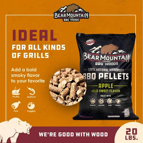 Vista 3 de Bear Mountain - Pellets de madera natural para ahumador, parrilla y barbacoa, 20 libras, manzana