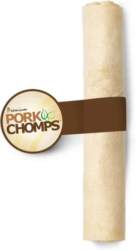 Vista 12 de Pork Chomps Masticable de piel de cerdo horneada para perros, rollo de 8 pulgadas, 1 unidad (paquete de 3)