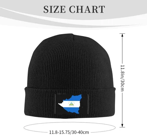 Vista 3 de Sombreros de invierno con la bandera de Nicaragua para hombres y mujeres, gorro de punto negro, cálido y holgado, Negro