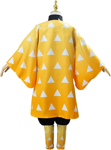 Vista 3 de Agatsuma Zenitsu - Disfraz de capa para niños disfraz de cosplay de Halloween kimono bata de anime uniforme