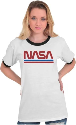 Vista 3 de Retro Classic Space NASA Worm Logo Ringer T Shirt Hombres Mujeres