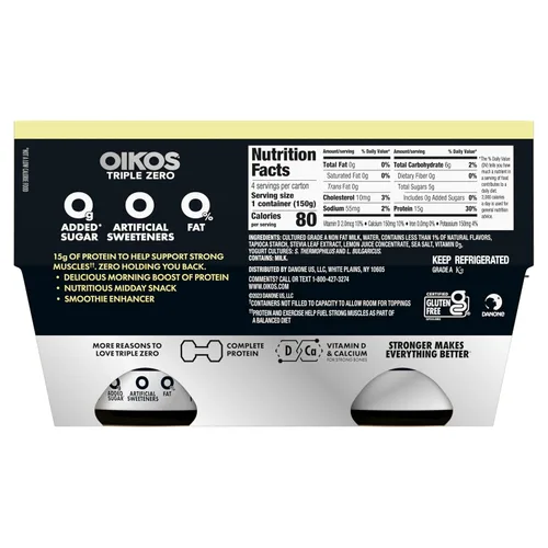 Vista 12 de Oikos Triple Zero - Yogur griego sin grasa, vainilla, 5.3 onzas, paquete de 4