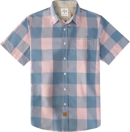 Vista 25 de Dubinik® Camisas de manga corta con botones para hombre, 100% algodón, a cuadros, camisas casuales con bolsillo