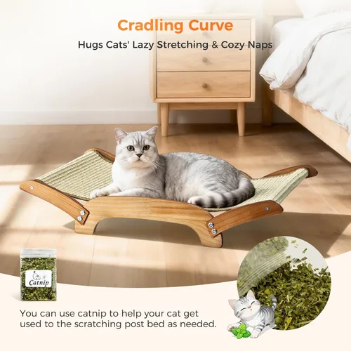 Vista 3 de Cama rascador de sisal 3 en 1 extra grande para gatos, almohadilla rascador de 26 pulgadas para gatos grandes, sisal natural con marco de madera