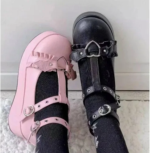 Vista 3 de AOSPHIRAYLIAN Zapatos Mary Janes negros para mujer puntera redonda hebilla al tobillo correa en T vestido de verano plataforma de plataforma