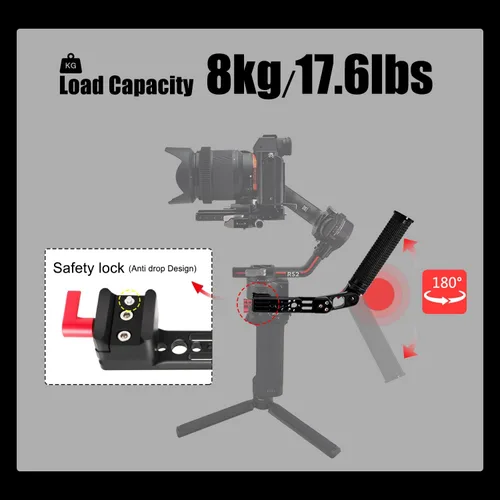 Vista 4 de Mango RS4 RS3 Mango ajustable Extensión de mano Extensión de mano Soporte de agarre de aleación de aluminio con abrazadera OTAN compatible con DJI
