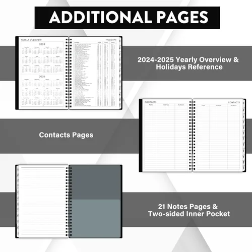 Vista 5 de Agenda 2024, enero 2024 a diciembre 2024, semanal y mensual con pestañas, 6.25 x 8.3 pulgadas, encuadernación fuerte de doble espiral, esquinas
