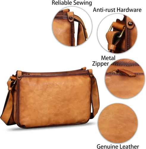 Vista 6 de IVTG Bolso de mensajero de cuero genuino para hombre, bolso cruzado de hombro, casual, mochila de día, bolso de trabajo, negocios, diario