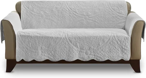 Vista 9 de SureFit Heirloom - Funda acolchada de algodón para muebles con borde festoneado, funda para sofá, apta para mascotas, lavable a máquina, color gris