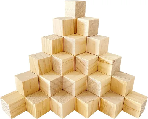 Vista 7 de MUXGOA Cubos de madera, paquete de 100 bloques de madera sin terminar para manualidades, bloques cuadrados de madera de 3/4 pulgadas