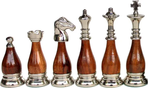 Vista 5 de StonKraft Piezas de ajedrez de madera de latón, peones, figura de ajedrez, figuras de ajedrez, monedas (3.5 pulgadas, rey)