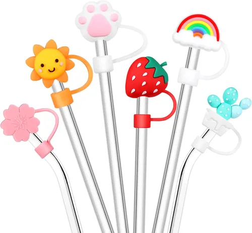 Vista 3 de NOLITOY 6 fundas para pajilla, tapas de silicona para popotes reutilizables, tapas de popote para popotes reutilizables, tapas protectoras de popote