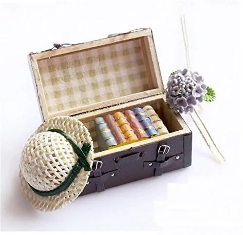Vista 8 de EatingBiting Casa de muñecas en miniatura Accesorios de muebles de muñecas 1:12 casa de muñecas en miniatura vintage marrón Lugguage Box maletero