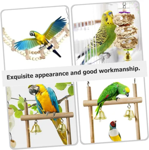 Vista 4 de Parrot Ladder Perch Wooden Bird Cage Swing Set, 8 Pieces