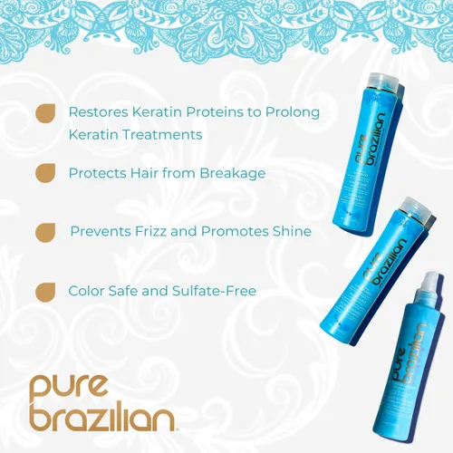 Vista 2 de Pure Brazilian Kit esencial diario de 3 piezas: champú antiencrespamiento, acondicionador y acondicionador milagroso sin enjuague con queratina