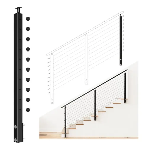 Vista 11 de Muzata Kit de barandilla de cable modular negro de 4 a 8 pies, kit de poste de 2 niveles de 36 pulgadas, sistema completo de barandilla de cable