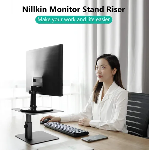 Vista 4 de Nillkin Soporte de monitor para escritorio, soporte de monitor de computadora de altura ajustable, soporte ergonómico de aluminio para monitor