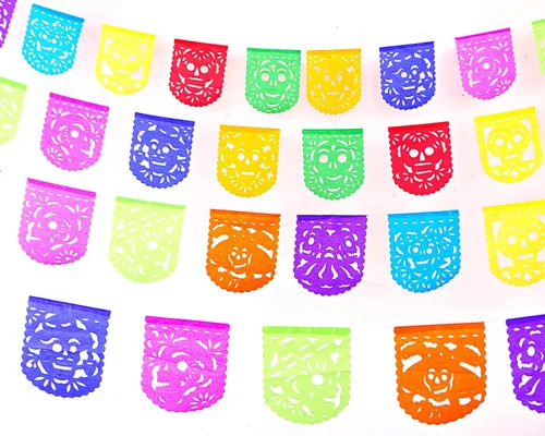 Vista 6 de Papel picado Dia de Los Muertos, Papel para Ofrendas, Altar y Otros Pequeños Espacios 5 Paquetes Tamaño Mini Ovalado Multicolor