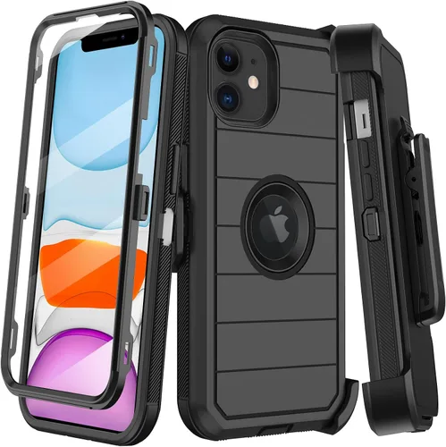 Vista 10 de KECAI Funda para iPhone 11 Pro con estuche de clip para cinturón, protector de pantalla integrado, resistente a prueba de golpes, protección contra