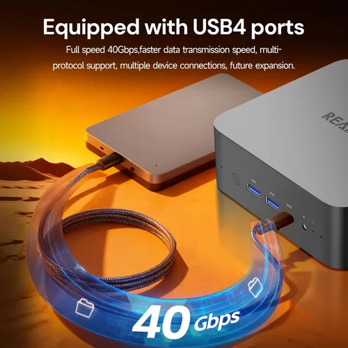 Vista 9 de Reatan X7 Mini PC para juegos, AMD Ryzen 7 255 (8C/16T, hasta 4,9 GHz) Radeon 780M 48GB RAM DDR5 + 1TB SSD Hasta 8K Pantalla Cuádruple Computadoras