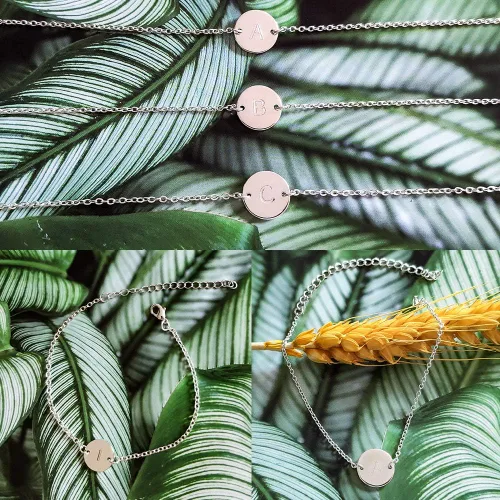 Vista 3 de YANCHUN Pulsera con inicial para mujer, ajustable, redondo, con letras del alfabeto, para mujer