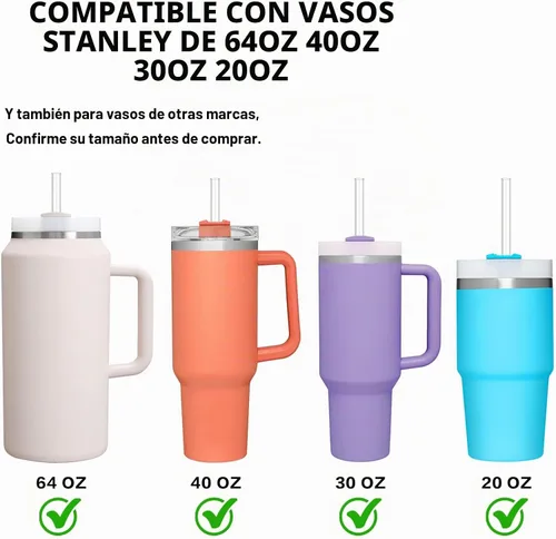 Vista 3 de Popote de repuesto para Stanley Cup de 64 onzas, 40 onzas, 30 onzas, 12 popotes reutilizables largos transparentes con cepillo transparente