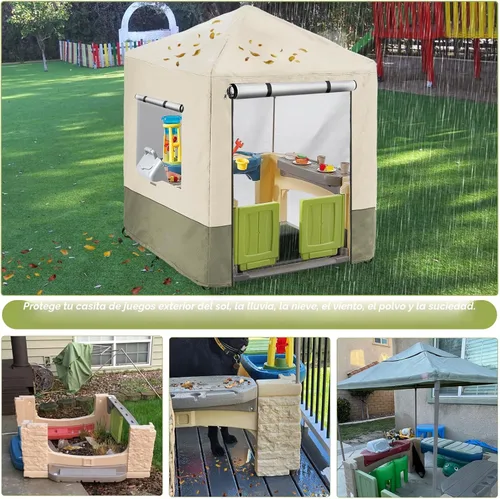 Vista 6 de Funda para casa de juegos para niños al aire libre, cubiertas de casa de juegos resistentes e impermeables de 600D, 142 cm de ancho x 142 cm