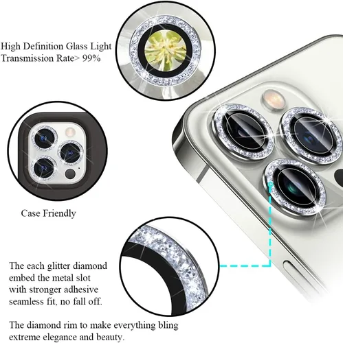 Vista 9 de Protector de lente de cámara brillante compatible con iPhone 13 Pro (6.1 pulgadas)/13 Pro Max (6.7 pulgadas), vidrio templado ultra