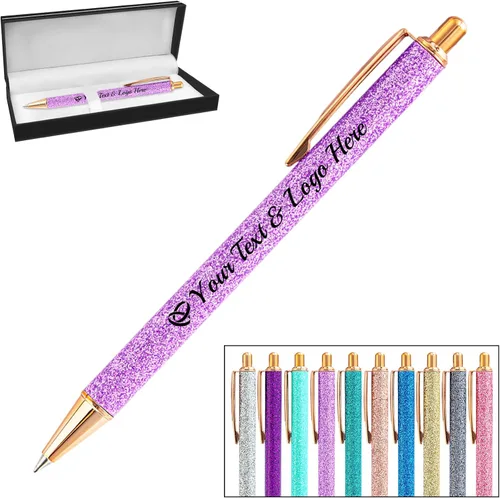 Vista 45 de Bolígrafo personalizado, 1 unidad, bolígrafo personalizado con logotipo de mensaje de nombre comercial impreso, carcasa de metal brillante de tinta