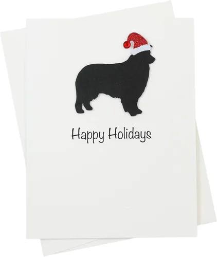 Vista 34 de Black Doodle Bernedoodle - Tarjetas de Navidad (10 unidades), hechas a mano, base blanca, perro con sombrero de Papá Noel Negro