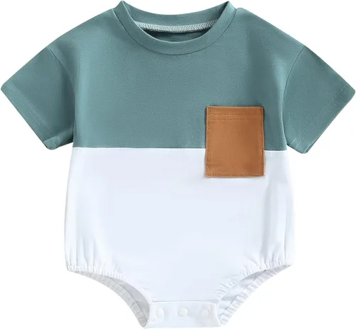 Vista 10 de Mameluco de verano para bebé niño, trajes de mameluco de bloque de color, lindo overol de 3, 6, 12, 18 meses