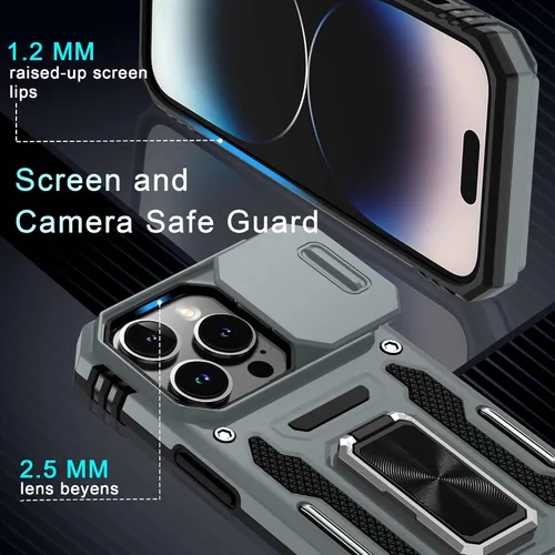 Vista 72 de DEERLAMN Funda para iPhone Xs Max con funda deslizante para cámara + protector de pantalla, soporte giratorio de anillo de grado militar a prueba