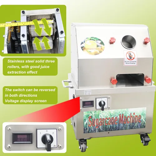 Vista 6 de Exprimidor eléctrico de caña de azúcar, exprimidor vertical de jugo de caña de azúcar, 3 rodillos de acero inoxidable, extractor de prensa de jugo