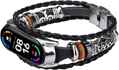 Vista 7 de Mi Band 6 - Correa de repuesto de cuerda trenzada retro con hebilla de metal, elemento de cuentas, pulsera ajustable para bricolaje, accesorios