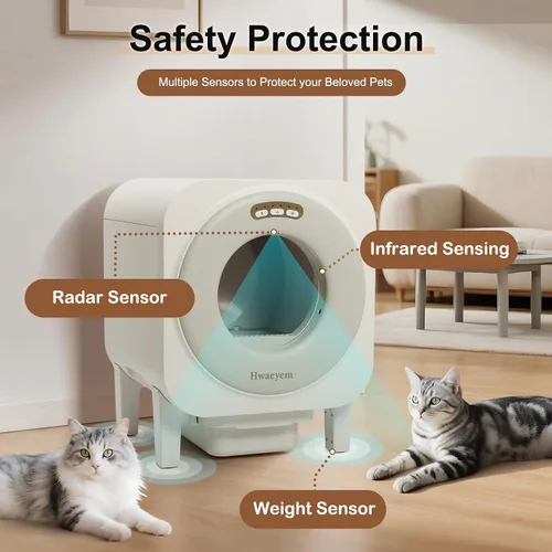 Vista 4 de Caja de arena de autolimpieza para gatos múltiples, sensores de seguridad