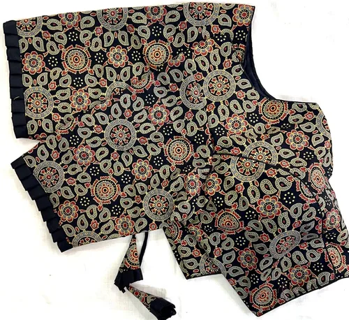 Vista 2 de Indian Hawker Blusa de algodón puro para fiesta, con estampado de sari Ajrak, confeccionada para mujer