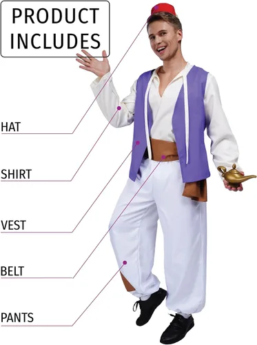Vista 2 de Maxim Party Supplies Disfraz de Fez marroquí árabe para hombre para adultos, incluye sombrero, camisa, chaleco, cinturón, pantalones