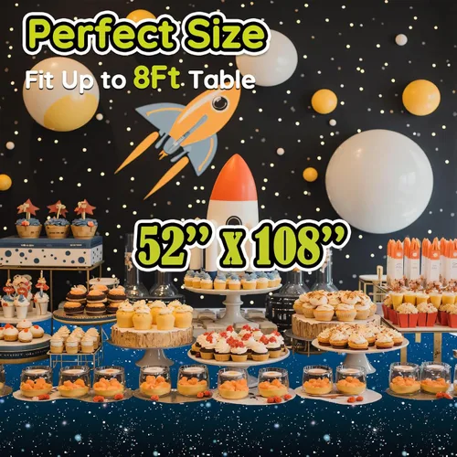 Vista 3 de 3 Paquetes - Mantel de Mesa Espacial, Cubierta de Mesa de Plástico con Tema de Galaxia, Cubierta de Mesa Desechable de Plástico con Estrellas