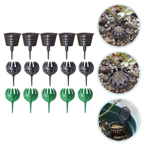 Vista 5 de Taza de plástico Flor Mini con control de red Cesta de vivero Suministros de nutrición para el hogar Herramienta de planta Cubierta de tienda Estaca