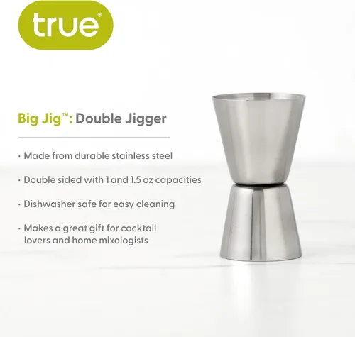 Vista 2 de True Big Jig - Jigger de medición de cóctel para camarero, doble jiggers de acero inoxidable duradero, herramientas de barra, accesorios de bar