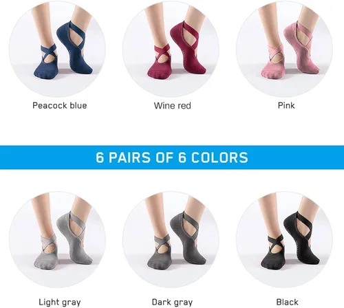 Vista 2 de Luckit Calcetines de yoga con puños para mujer calcetines antideslizantes para pilates calcetines de fitness calcetines antideslizantes para yoga