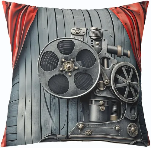 Vista 8 de Homewish Theater Cinema Poster Throw Pillow Covers (Pack of 1),Retro Movie Cushion Cover for Kids Boys Teens Popcorn Pillow Cases Movie Night Living