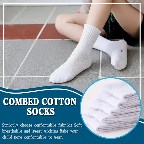 Vista 3 de Calcetines clásicos para niños de 10 pares, de algodón atlético para niños y niñas, básicos, para uniforme escolar, transpirables, casuales